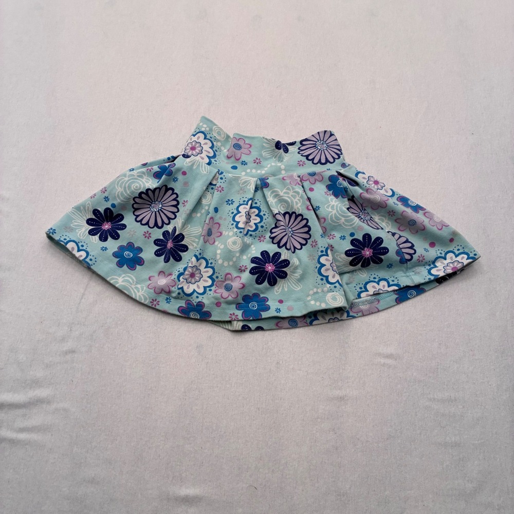 L.L. Bean Kids Floral Skort Aqua Blue Purple Flower Pleated Skirt Shorts 3T